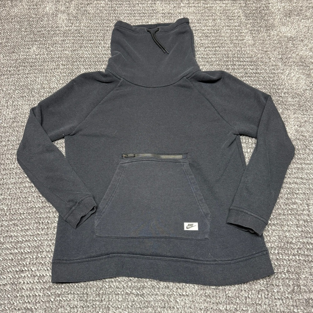 Vintage Nike Womens Funnel Neck Pullover Sweatshirt Size S Black‎ Zipper Pocket